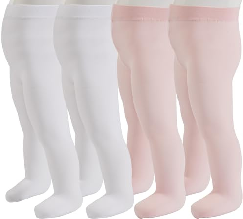 PIKY PACK 4 Pares Medias de Bebe, Medias para niñas, Panty Bebe Microfibra 40 DEN, Rosa, Blanco, Made in Italy (FR/ES, Edad, 6 meses, 2 Pares Blanco + 2 Pares Rosa)