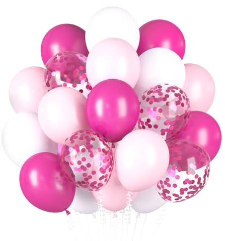 Luftballons Rosa Pink Weiß, 60 Stück Fuchsia Weiße Luftballon, Pink Konfetti Macaron Rosa Ballons, Magenta Baby Hellrosa Helium Ballon für Mädchen Frauen Geburtstag Hochzeit JGA Verlobung Braut Party