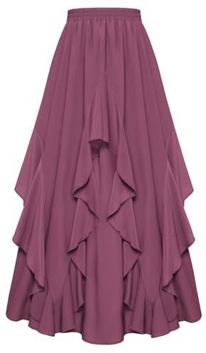 Scarlet darkness kvinnor maxikjol chiffong elastisk midja A-linje lång kjol stuga swing kjolar, Rosa lila, XL