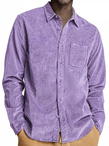 Chemise à manches longues en velours côtelé avec poche pour homme, Chemises violettes à manches longues pour homme, XL