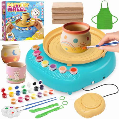 TingingYuli Plato de alfarería para niños, juguete artístico y de manualidades para de 8 a 12 años, regalos de cumpleaños para niños y niñas de 6, 7, 8, 9, 10, 11, 12 años (Amarillo/Cian)