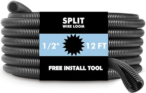 10ft Split Wire Loom Tubing Wire Cover Automotive Flexible Conduit,Protective Split Cable Sleeves Plastic Cord Protectors for High Temperature Cable Conduit Black（1/2 Inch）