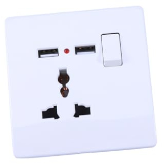 Prise Murale Interrupteur Marche Arrêt 3 Broches avec Double USB | Blanc, Plastique Ignifuge Dur et Métal, Installation Facile avec Vis, Sortie USB Double 2a