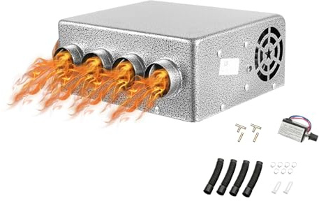 Madelynn Auto Heizung 12V Auto Heizlüfter mit Stufenlosem Einstellknopf und 4 Schläuchen, Großer Lufteinlass, Autoheizung für PKWs/LKWs/Schiffe/Wohnmobile/Kastenwagen