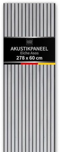 AMON 3D Akustikpaneele Holz 278x60cm Hellgrau - Wandverkleidung Akustik-Wandpaneel in Holzoptik für Wand Decke - Lamellenwand Dekor & Schallschutz - für stilvolle Raumakustik im Wohnzimmer Büro
