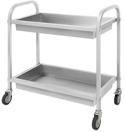 czyuRachel Carro de servicio con ruedas de 2 Davon, carro de cocina de acero inoxidable 201 con 2 niveles, carro de bar hasta 75 kg, clásico y duradero, carrito para servicio y personal de cocina, 85