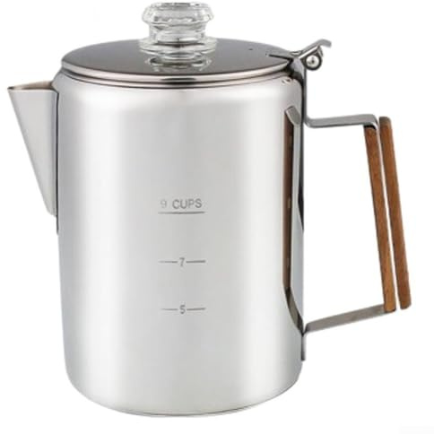 Vilgftyiet 9 kopp spishäll kaffe perkolator rostfritt stål campingkruka utomhus bryggmaskin med trägrepp