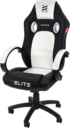 ELITE Gaming Stuhl Exodus | Ergonomischer Bürostuhl - Schreibtischstuhl - Chefsessel - Sessel - Racing Gaming Stuhl - Gamingstuhl - Drehstuhl - Chair - Kunstleder Sportsitz (Schwarz/Weiß)