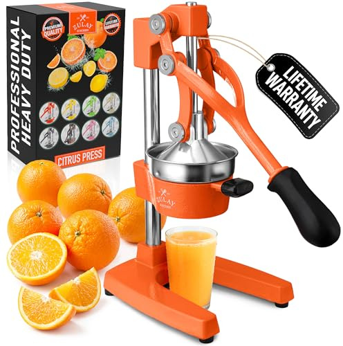 Zulay Kitchen Cast Iron Juicer - Manual Citrus Press and Lemon Squeezer - Premium Quality Heavy Duty Manual Juicer for Orange Juice and Lime Squeezer, Orange