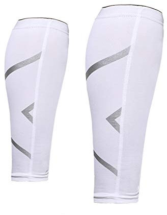 Elonglin Kompressionsstrümpfe, Wadenbandage, Bein-Kompressionsstrümpfe, Schmerzlinderung, für Basketball, Fußball, Outdoor-Sport, Weiß, Größe L