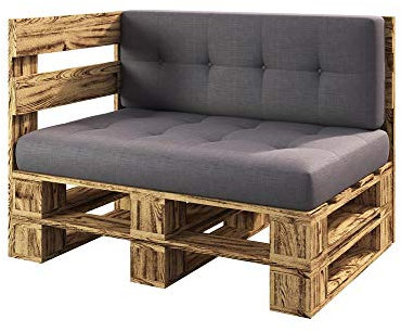 sunnypillow Palettenmöbel Gartenmöbel Set aus Holz Indoor/Outdoor Europaletten Möbel Sofa Gartensofa Bank Sessel Holztisch für Balkon Terrasse Garten | geflammt Eckbank 120 x 80 cm Höhe : 30 cm