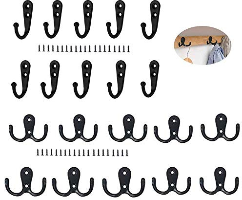 Heatigo Kleiderhaken 10 Stück, 5 Stück Einzelhaken und 5 Stück Doppelhaken, Kleiderhaken zur Wandmontage zum Aufhängen von Kleidung für Badezimmer, Schlafzimmer, Tür, Wand, Retro-Kleiderbügel aus Meta