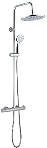 Edouard Rousseau - Colonne de Douche Mihane - Tête de Douche Orientable, Picots Anticalcaire, Sécurité Anti-Brûlure - Norme NF - Flexible 1,50 m - Chromé