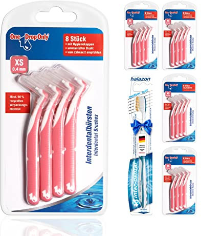 One Drop Only® - 5 x 8er Blister Interdentalbürsten 0,4 mm (XS) + 1 Zahnbürste GRATIS/Interdentalbürste & Interdental Brush zur Zwischenzahnreinigung/beste Mundhygiene durch Dentalbürsten