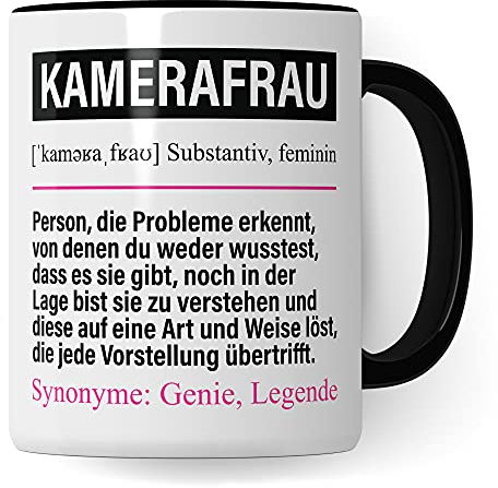 Kamerafrau Tasse lustig, Kamerafrau Geschenk Beruf, Spruch Kamera Frau Geschenkidee, Kaffeetasse Beruf Kamera Fotografin Kaffeebecher Teetasse Becher