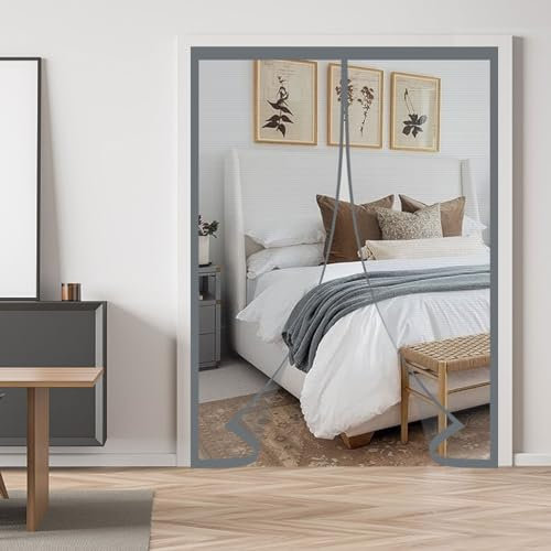 Grau Magnet Fliegengitter Tür 90x200cm Insektenschutz Magnet Fliegenvorhang, Magnetvorhang Fliegennetz, Auto Schließen, für Die Balkontür Kellertür Terrassentür