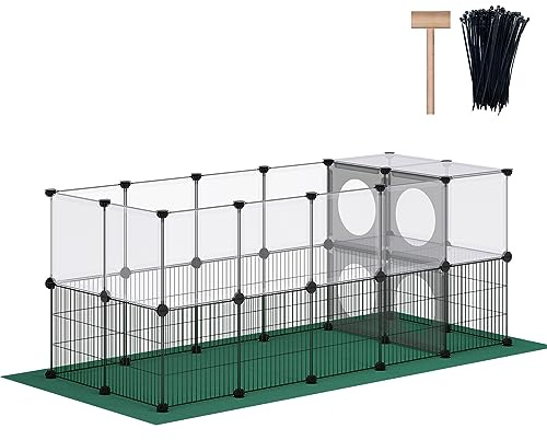 DINMO Box per piccoli animali con tappetino Oxford, altezza 60 cm, recinto per animali da compagnia, protezione per la casa, combinazione di rete in ferro e plastica, visualizzazione, fai da te