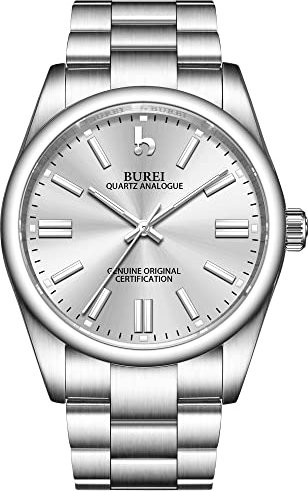 BUREI Uhr Herren Silber Uhren Herren Analog Quarz Armbanduhr mit Edelstahlarmband für Herrenuhr Elegant Klassich