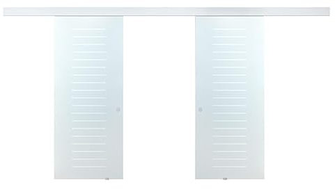 Vente-unique-Puerta corredera de doble hoja con sistema de aplique - Alt. 205 x Ancho 166 cm - Cristal templado - ASTANA