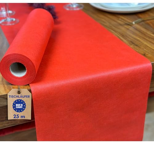 NATUARTE, Runner da Tavola Rosso, Rotolo di TNT da 25 metri x 30 centimetri, Decorazione Tavola, Tessuto per Decorazione di Nozze, Battesimi, Comunioni, Compleanni, Gonna da Tavolo, Colore Rosso