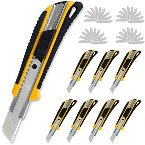 CCLIFE 8 pezzi cutter professionale taglierino 18 mm + 40 lame taglierino maniglia antiscivolo trincetto professionale per cartone moquette e bricolage