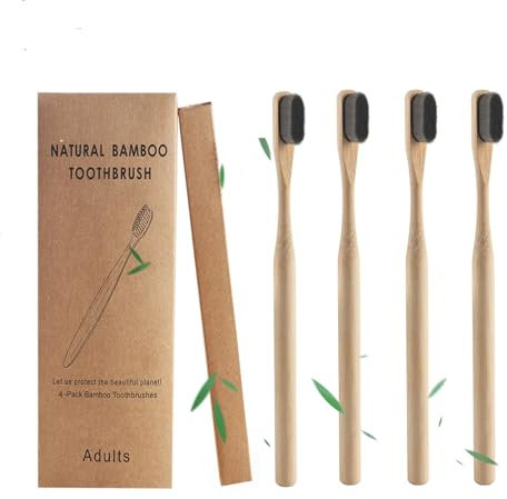JIEYUCHU 4 Pcs Bamboo Toothbrush with Soft Bristles, Bamboo Micro-Nano Toothbrushes, Natural Wooden Toothbrush with 20000 Bristles Designed for Sensitive Gums