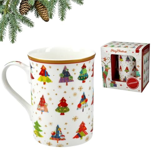 CARMANI - Weihnachtstasse, festliche Partytasse für Tee, Kaffee, heiße Schokolade, dekoriert mit Weihnachtsthema, 375 ml