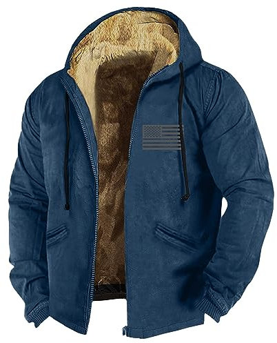 KONG JIMFAN Puffer Jacke Herren Sport Oberteile Thermoanzug Herren Fahrrad Windjacke Herren Winterjacke Männer Sakko Herren Nachthemden Sweatjacke Herren Kapuzenjacke Winterjacke Herren(Navy,L)