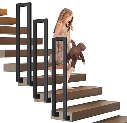 SCGSJZH Treppengeländer Innen Schwarz, U-förmiger seitlich montierter Handlauf 35-110 cm Korridor-Sicherheitsstützstange, modernes dekoratives Geländer für Garten-Loft-Balkon (110cm)