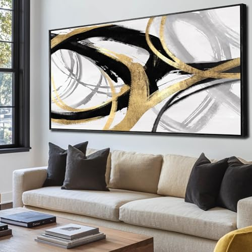 Abstract Wall Art Pictures for Living Room Gold Wall Decor Line Art for Bedroom Kitchen Home Office Decoration Framed Art 24x48