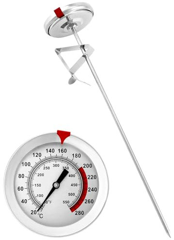 QWORK® Termómetro para freír de acero inoxidable 304, termómetro para parrilla, 290 °C/550 °F con sonda de 23 cm de largo