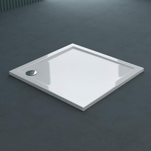 doporro Piatto Doccia Quadrato in Acrilico Rinforzato Faro1, H 4 cm Ultrasottile 70x70 Bianco Lucido con Piletta di Scarico Inclusa (AL01)