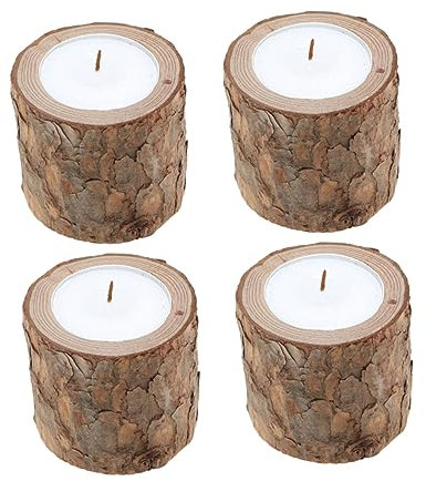 RORPOIR Einzigartiges Kerzenständer-set Aus Kiefernholz 4-teilig Dekorative Holzstümpfe Teelichter Home Bar Cafe Decor Für Partys
