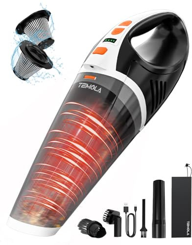 TEMOLA Handheld Vacuum Cleaner, Portable Car Vacuum Cleaner with Brushless Motor, 15000PA High Power Handheld Vacuum, 2-Speed Design Mini Vacuum with LED, Car Accessories for Car Home Cleaning