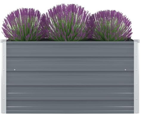 JUDYY Hochbeet, Palettenrahmen, Hochteich, Gemüsebeet, Kräuterregal Balkon, Blumenbeet, Kräuterspirale, Tomatenbeet, Pflanzhochbeet, 100 x 100 x 45 cm Verzinkter Stahl Grau