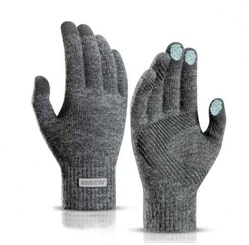 xyzmilz Winter Strickhandschuhe Touchscreen Damen Thermohandschuhe Herren Winterhandschuhe mit warmem Fleecefutter Rutschfeste Sporthandschuhe zum Laufen, Radfahren, Klettern usw (Grau, L)