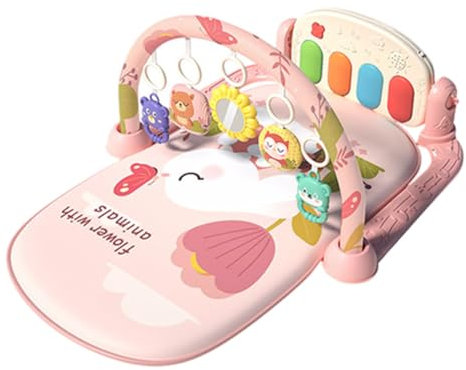 iSpchen Coperta da gioco Piano-Gym coperta da gioco con arco di gioco, coperta per gattonare con musica rimovibile, per bambini e bambini da 0 a 24 mesi, rosa