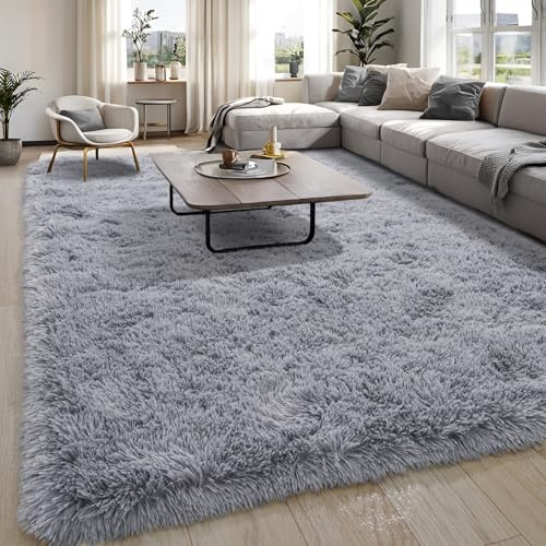 BSGIFT matta med hög lugg grå 160 x 230, lurvig lång lugg, fluffig matta, vardagsrum, modern vardagsrumsmatta, sängmatta, hög lugg matta, halkfri för sovrum barnrum
