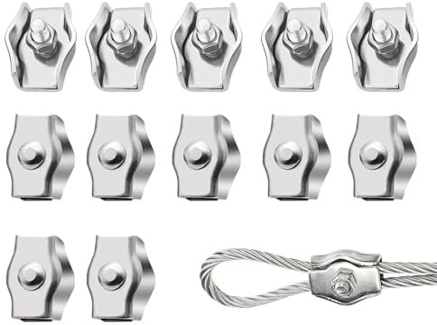 12 Pezzi Morsetti per Fune, M3 Morsetti per Fune Metallica, 304 Acciaio Inossidabile Unico Clip, M3 Morsetto per Cavo In Acciaio Inossidabile, per Funi Metalliche Cavi Sartiame da 3 mm