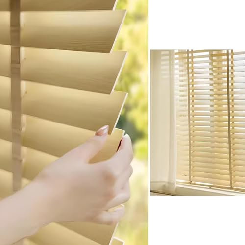 Eiauiuo Massivholz Jalousien Holzfarbe Venezianische Jalousie 50mm Lamellen Fensterjalousie Innen Horizontal Jalousette Verdunkelungs Jalousetten Sonnenschutz Sichtschutz Rollos Jalousie(70x120cm)
