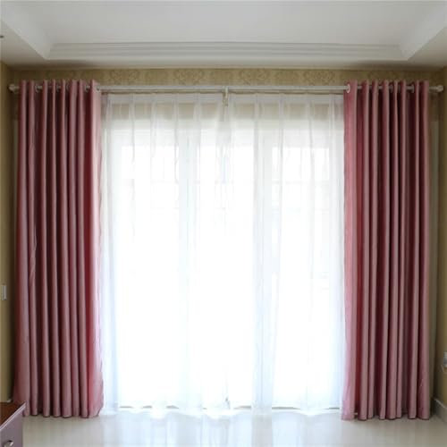 Wycian Gardinen Kurz Schlafzimmer Vorhang Kurz Verdunkelung Rosa 2er Pack Unifarbe H115 x B107 cm (2er Pack) Polyester