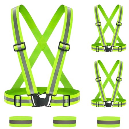 FHISKUNYU 3 Pezzi Bretelle Catarifrangenti, Giubbotto da Lavoro Regolabile con Anelli Riflettenti, Giacca Alta visibilità per Ciclismo, Motociclismo, Corsa