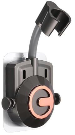 sourcing map Supporto per soffione doccia, autoadesivo, rotazione a 360 gradi, senza foratura, clip per soffione portatile con gancio (G1/2, grigio/nero)