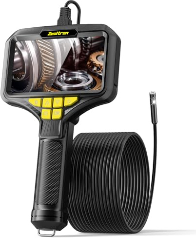 Zealtron Caméra Endoscopique Manuelle à Double Objectif, écran IPS de 5,0 Endoscope, caméra d'inspection Industrielle HD 1080p avec 8 LED, sonde endoscopique étanche IP67 avec câble de 5 m