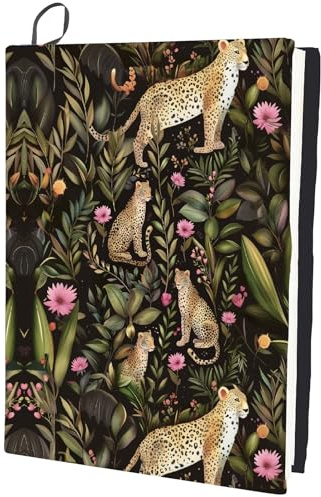 craspire Buchhüllen Mit Leopardenmuster Waldtier Buchhülle Dehnbar Rechteckig 15.7 x 9.8 Zoll Pflanzen Grüne Blätter Waschbar Elastischer Notizbuch Schutz Geeignet Für Hardcover Taschenbuch Büro
