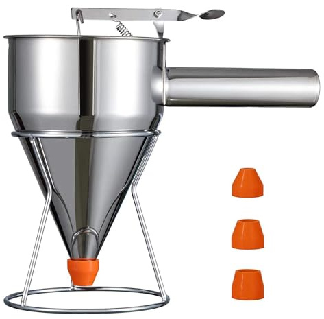 Dosatore per Impasto per Pancake, utensile per Decorare Torte, Imbuto per Torte in Acciaio Inox con Supporto, Imbuto per versare L'Impasto di precisione, Controllo delle porzioni d