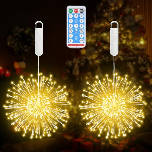 Indrnif 2 Piezas Fuegos Artificiales, 120x2 LED Luces Navidad, 8 Modos USB Guirnalda Con Mando a Distancia, Para Interiores, Exteriores, Festivales Decoraciones