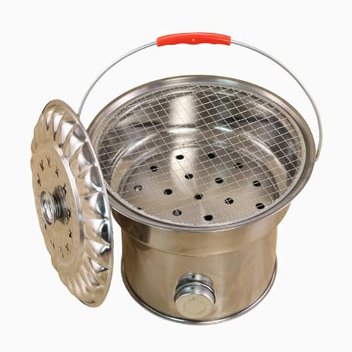Tragbarer Lagerfeuerofen – Brennfass aus dickem Metall mit Deckel – Feuerstelle im Freien für Haus und Garten – Holzbefeuerter Feuertopf (inkl. Grill)