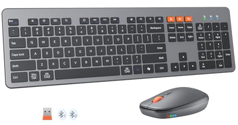 MEETION Bluetooth Keyboard and Mouse, Wireless Keyboard Mouse, Low-Profile Quiet Keys Full Size Keyboards and 4 Adjustable DPI Mouse for Windows/Laptop/PC/MacBook/Mac, New Version