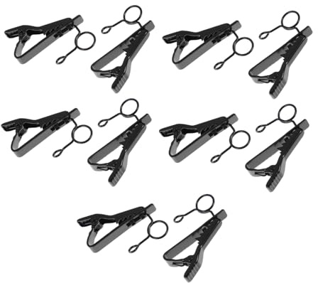 CVUTOVO 10pcs Microphone Lavalier Clips High Elasticity Iron Mic Holders with Clip-on Design for Conference Room and Stage Performance Black